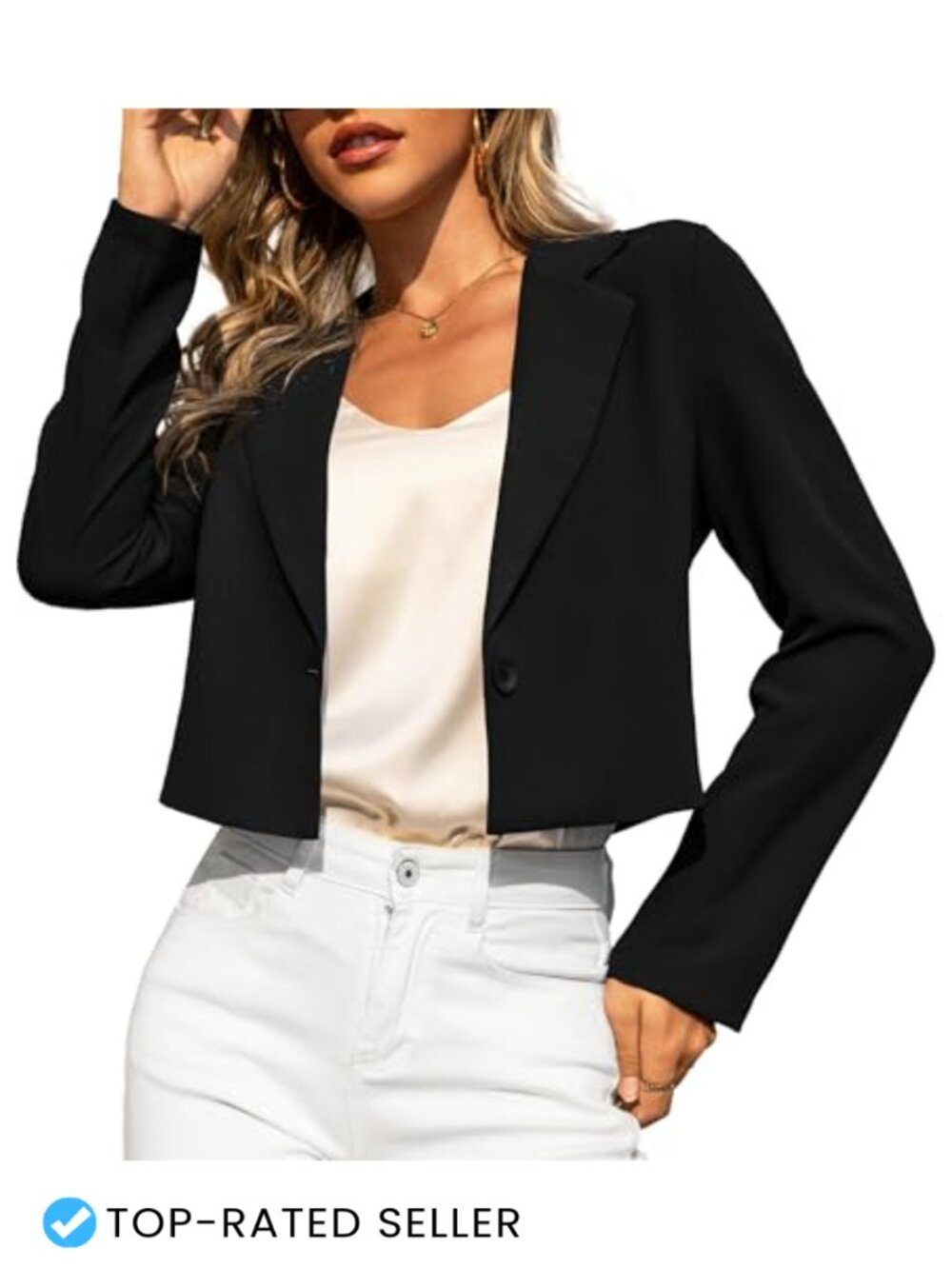 Cropped Blazer 100% Polyester Single Button Notch Lapel Women's
